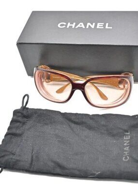 CHANEL CC Logo Glasses Eye Wear Metal Plastic Brown Italy 6014 61RL843